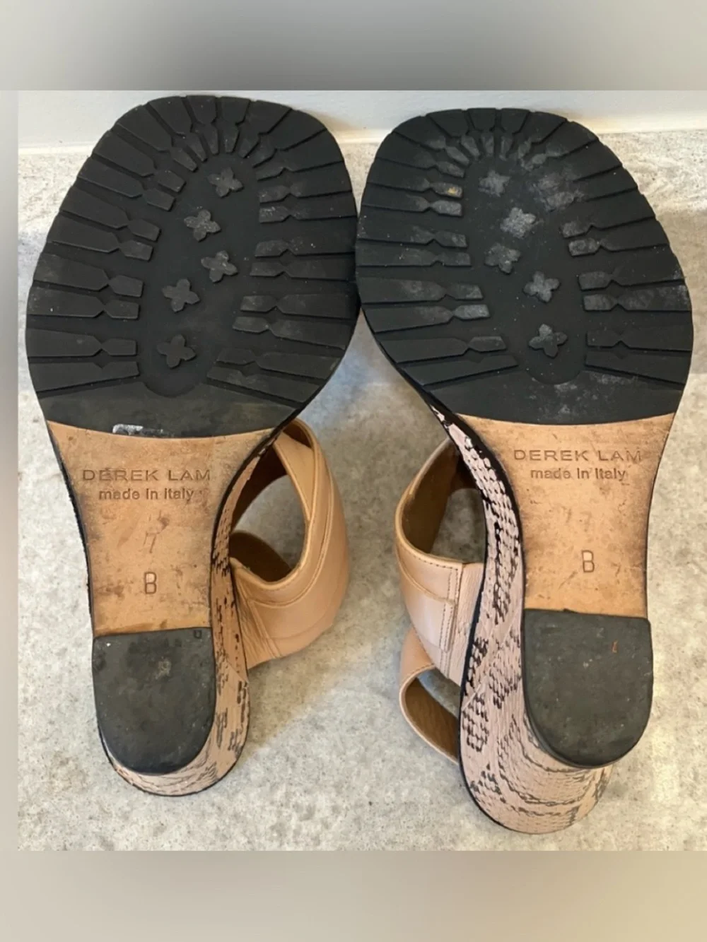 Derek Lam Blush Leather Cork-Pattern Wedge Sandals